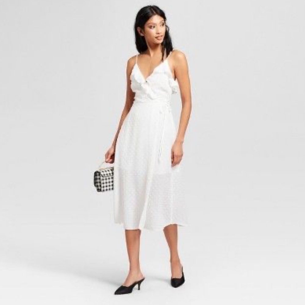 Ruffle Neckline Midi Dress